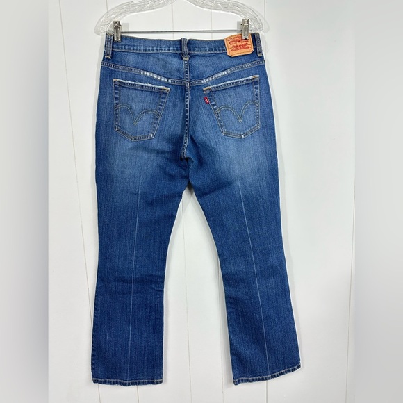 Levis 515 Bootcut Denim Blue Jeans Women's Size 4 Short Mid-Rise Distressed - Picture 5 of 13